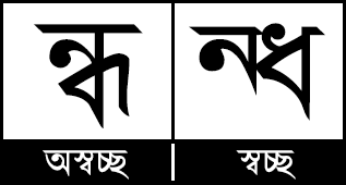 ন্ধ যুক্তবর্ণের অস্বচ্ছ ও স্বচ্ছ রূপ