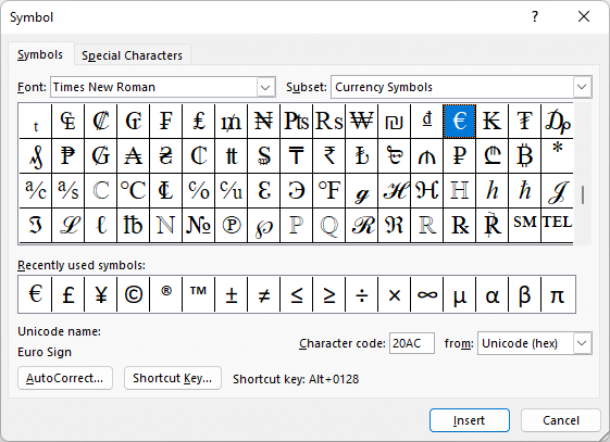 Symbol Dialog Box